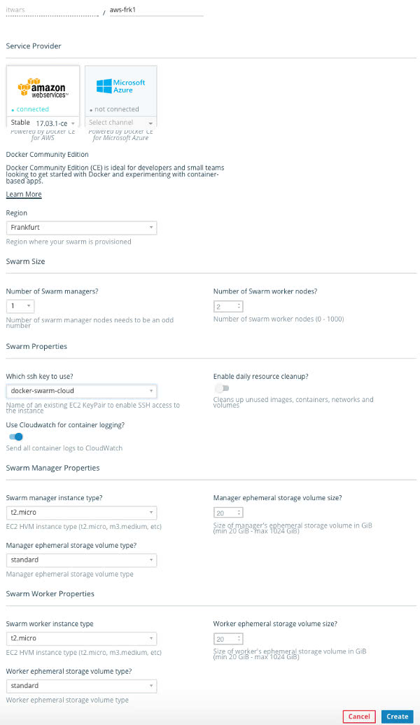 docker cloud swarm cluster AWS